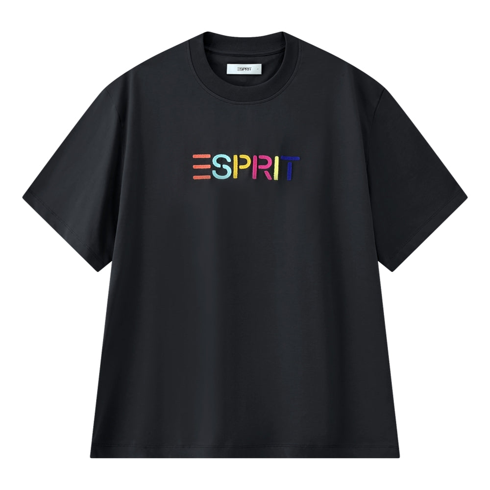 ESPRIT MULTICOLOUR EMBROIDERED LOGO CREW NECK T-SHIRT（UNISEX）-DARK GREY