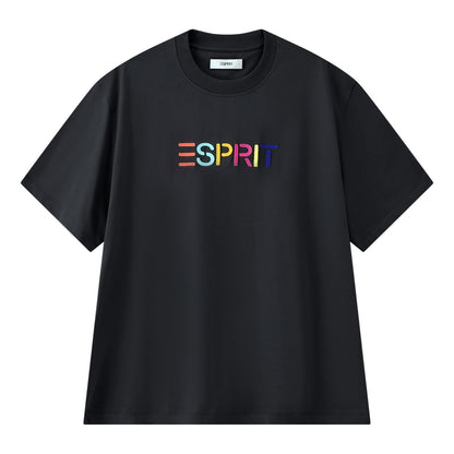 ESPRIT MULTICOLOUR EMBROIDERED LOGO CREW NECK T-SHIRT（UNISEX）-DARK GREY