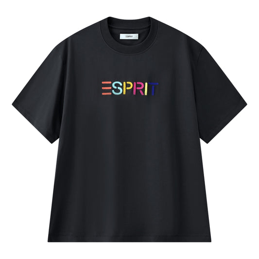 ESPRIT MULTICOLOUR EMBROIDERED LOGO CREW NECK T-SHIRT（UNISEX）-DARK GREY