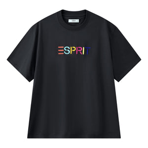 ESPRIT MULTICOLOUR EMBROIDERED LOGO CREW NECK T-SHIRT（UNISEX）-DARK GREY