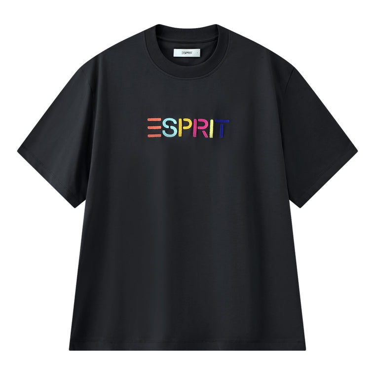 ESPRIT MULTICOLOUR EMBROIDERED LOGO CREW NECK T-SHIRT（UNISEX）-DARK GREY