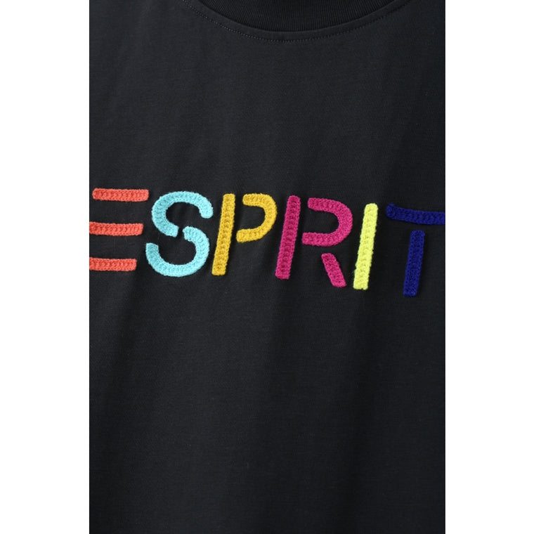 ESPRIT MULTICOLOUR EMBROIDERED LOGO CREW NECK T-SHIRT（UNISEX）-DARK GREY