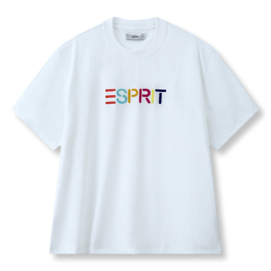 ESPRIT MULTICOLOUR EMBROIDERED LOGO CREW NECK T-SHIRT（UNISEX）-OFFWHITE