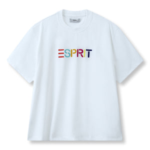 ESPRIT MULTICOLOUR EMBROIDERED LOGO CREW NECK T-SHIRT（UNISEX）-OFFWHITE