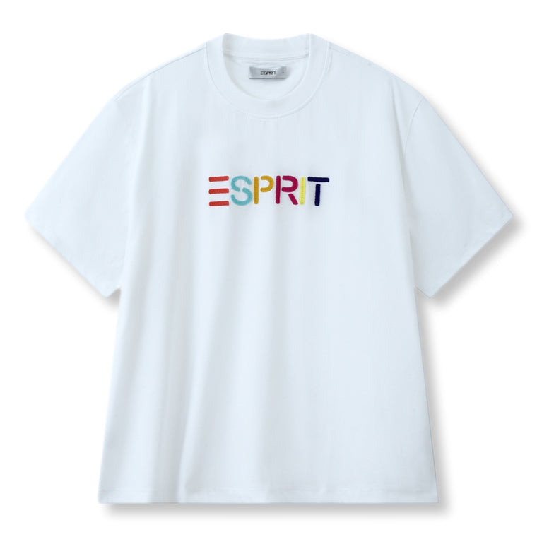 ESPRIT MULTICOLOUR EMBROIDERED LOGO CREW NECK T-SHIRT（UNISEX）-OFFWHITE