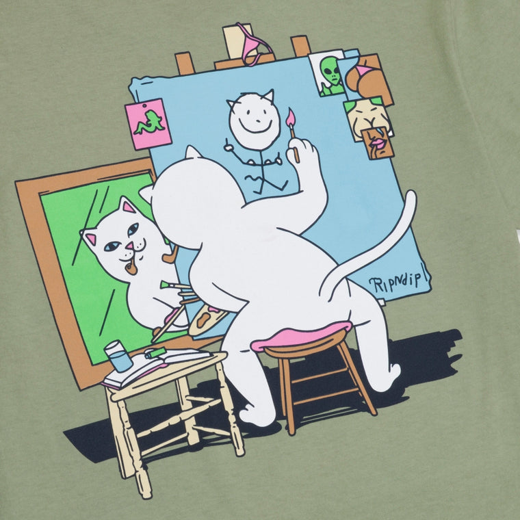 RIPNDIP NERMAN ROCKWELL TEE-DUSTY OLIVE