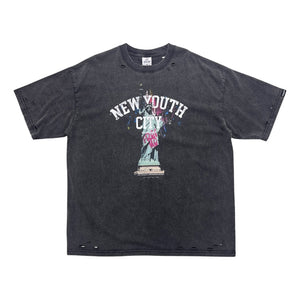 2ND CLOSET NEW YORK CITY PRITED WASHED T-SHIRT-BLACK