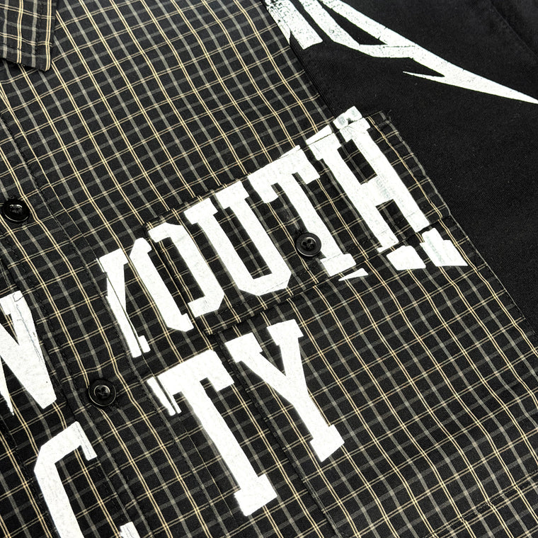 2ND CLOSET "NEW YOUTH CITY" RE-WORKED SHIRT COLLAR T-SHIRT-BLACK