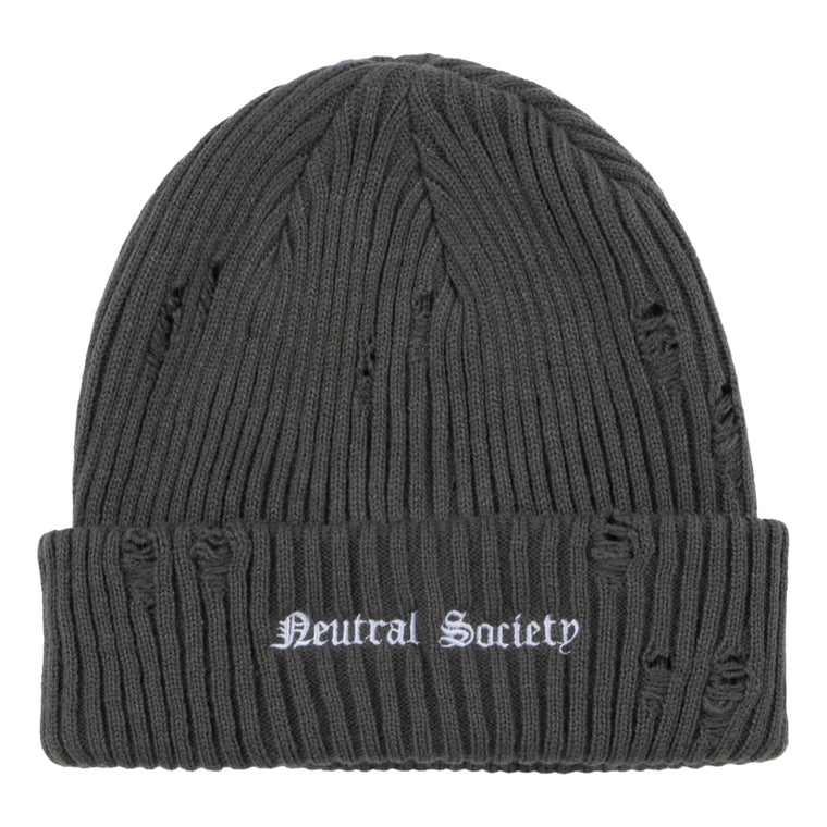 NEUTRAL SOCIETY NS LOGO DESTROY BEANIE-DARK GREY
