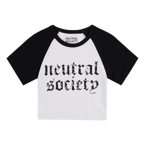 NEUTRAL SOCIETY NS LOGO MINI RAGLAN TEE-WHITE