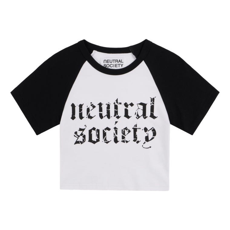 NEUTRAL SOCIETY NS LOGO MINI RAGLAN TEE-WHITE