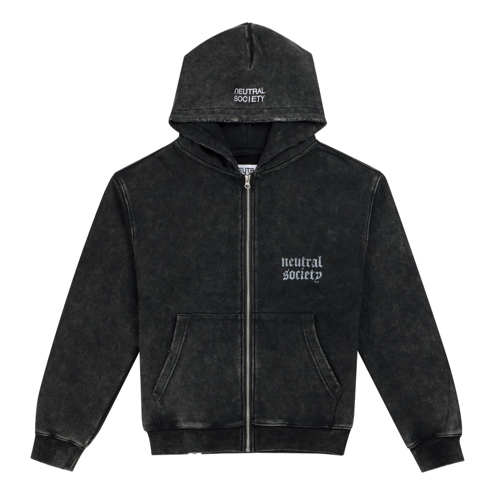 NEUTRAL SOCIETY NS LOGO ZIP UP HOODIE-BLACK