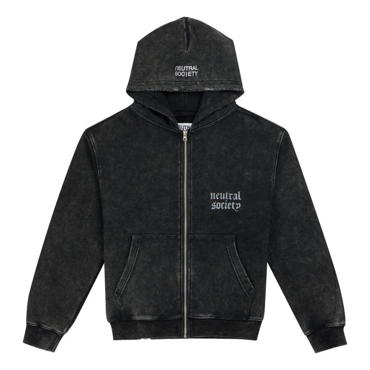 NEUTRAL SOCIETY NS LOGO ZIP UP HOODIE-BLACK