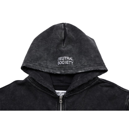 NEUTRAL SOCIETY NS LOGO ZIP UP HOODIE-BLACK