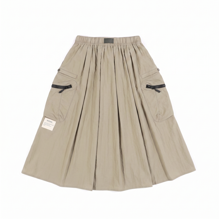 A[S]USL NYLON CARGO FLARE SKIRT-BEIGE
