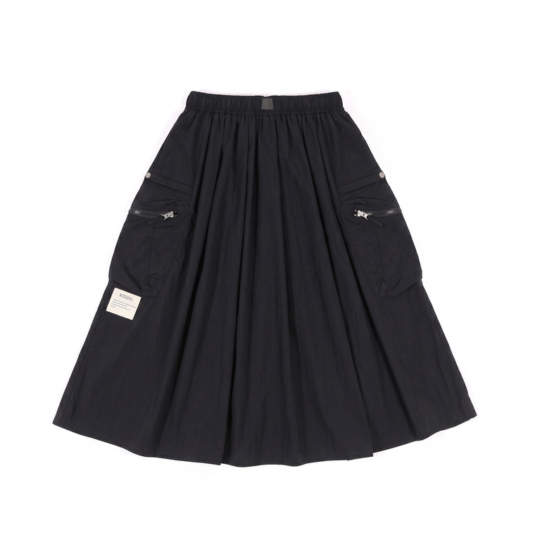 A[S]USL NYLON CARGO FLARE SKIRT-BLACK