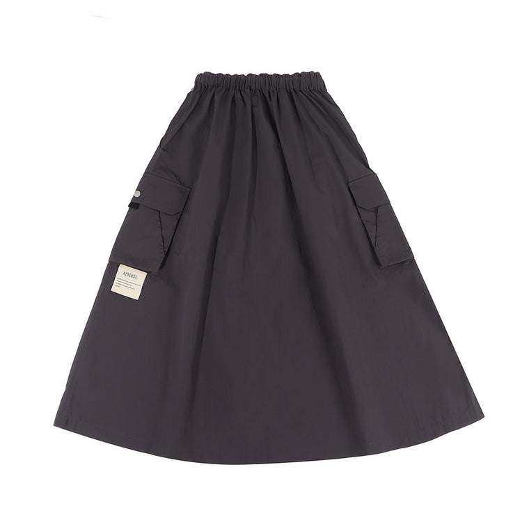 A[S]USL NYLON POCKETS FLARE SKIRT-CHARCOAL