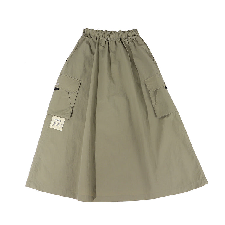 A[S]USL NYLON POCKETS FLARE SKIRT-LIGHT KHAKI