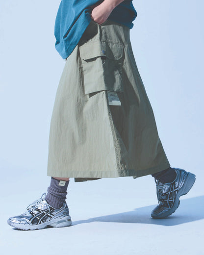 A[S]USL NYLON POCKETS FLARE SKIRT-LIGHT KHAKI