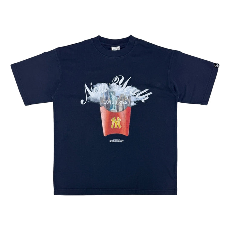 2ND CLOSET "NY LOVE FRIES" WASHED T-SHIRT-WASHED NAVY