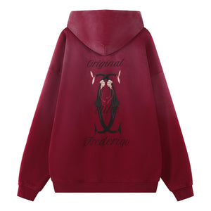 ORI FREDERIQO WASHED PRINTED TERRY HOODED SWEATSHIRT-RED