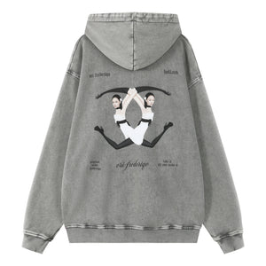 ORI FREDERIQO WASHED PRINTED ZIP UP TERRY HOODED SWEATSHIRT-GREY