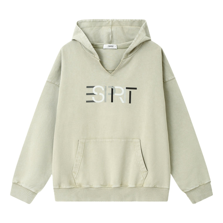 ESPRIT OVERSIZED V-NECK HOODIE-LIGHT GREY