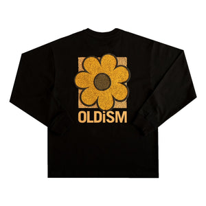 OLDISM OVERSIZE EMBROIDERY CRACK SUNFLOWER L/S TEE-BLACK