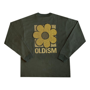 OLDISM OVERSIZE EMBROIDERY CRACK SUNFLOWER L/S TEE-OLIVE