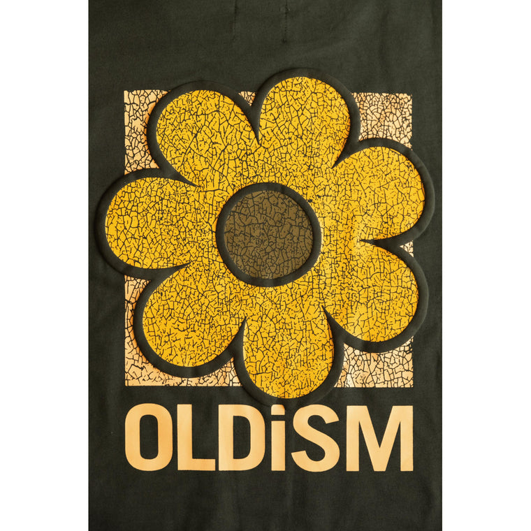 OLDISM OVERSIZE EMBROIDERY CRACK SUNFLOWER L/S TEE-OLIVE