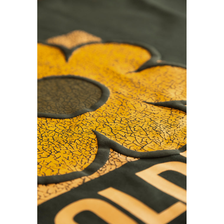 OLDISM OVERSIZE EMBROIDERY CRACK SUNFLOWER L/S TEE-OLIVE