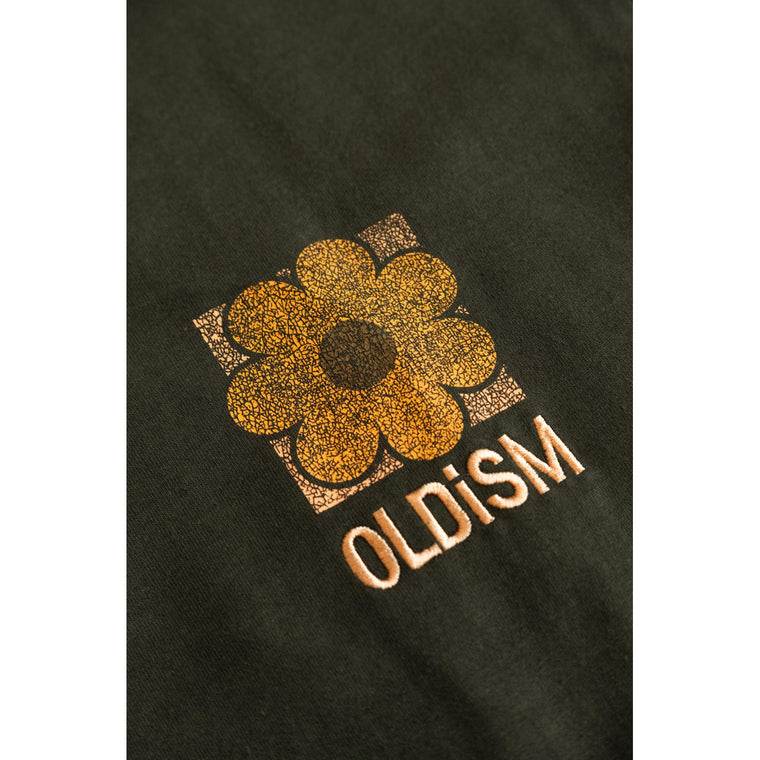 OLDISM OVERSIZE EMBROIDERY CRACK SUNFLOWER L/S TEE-OLIVE