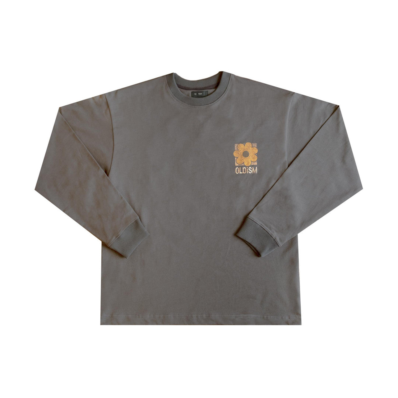 OLDISM OVERSIZE EMBROIDERY CRACK SUNFLOWER L/S TEE-GREY