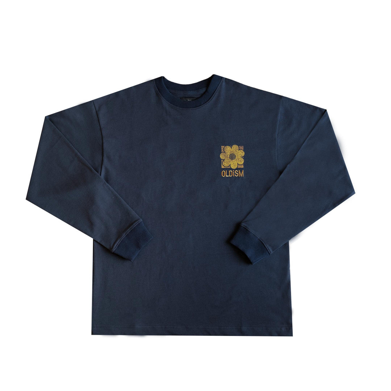 OLDISM OVERSIZE EMBROIDERY CRACK SUNFLOWER L/S TEE-BLUE