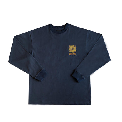OLDISM OVERSIZE EMBROIDERY CRACK SUNFLOWER L/S TEE-BLUE
