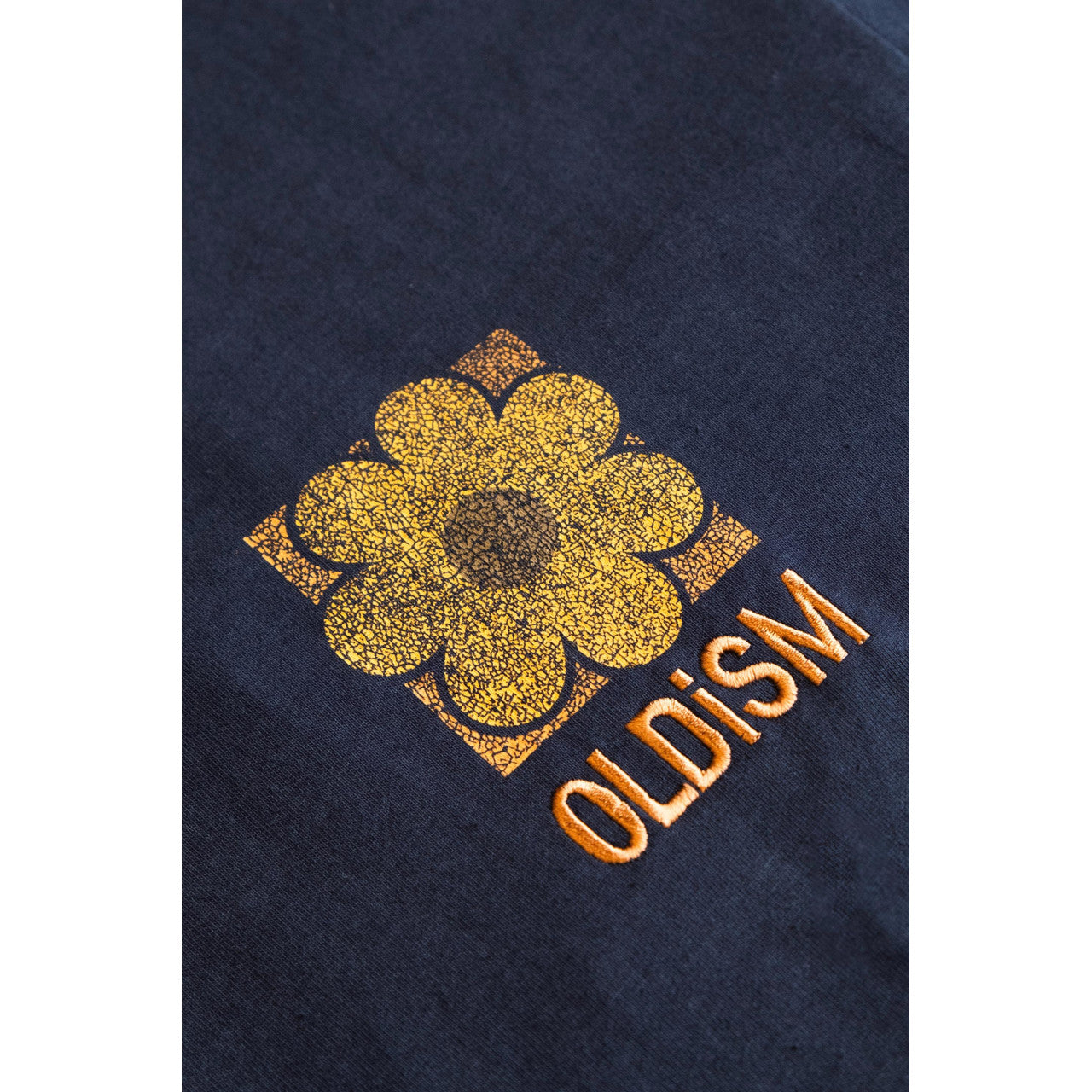 OLDISM OVERSIZE EMBROIDERY CRACK SUNFLOWER L/S TEE-BLUE