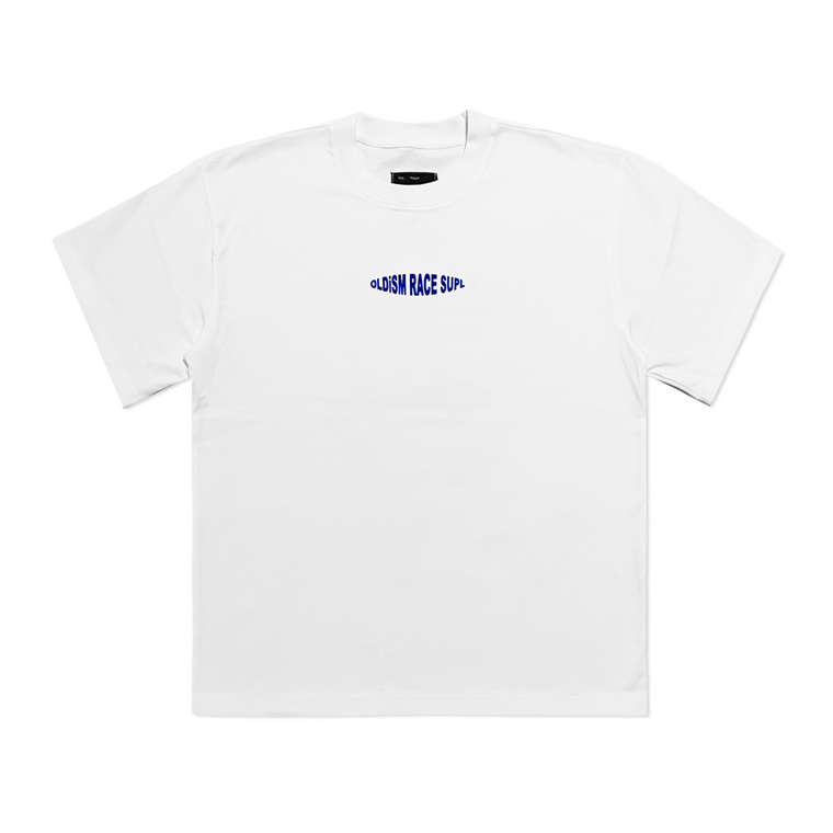 OLDISM OVERSIZE FLOCKING PRINT RACING TEE-WHITE