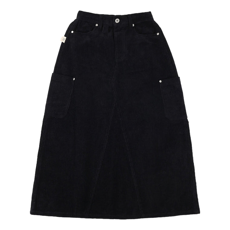 A[S]USL PATCH POCKETS A-LINE CORDUROY SKIRT-BLACK