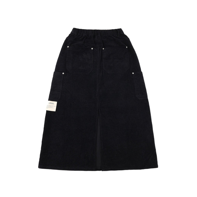 A[S]USL PATCH POCKETS A-LINE CORDUROY SKIRT-BLACK