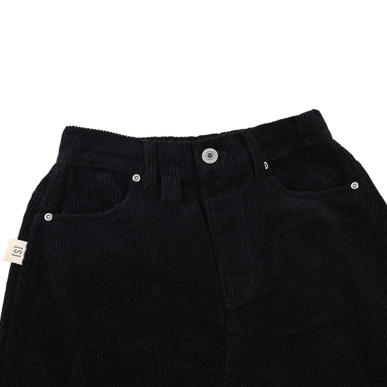 A[S]USL PATCH POCKETS A-LINE CORDUROY SKIRT-BLACK