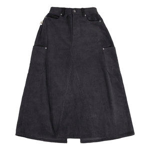 A[S]USL PATCH POCKETS A-LINE CORDUROY SKIRT-CHARCOAL