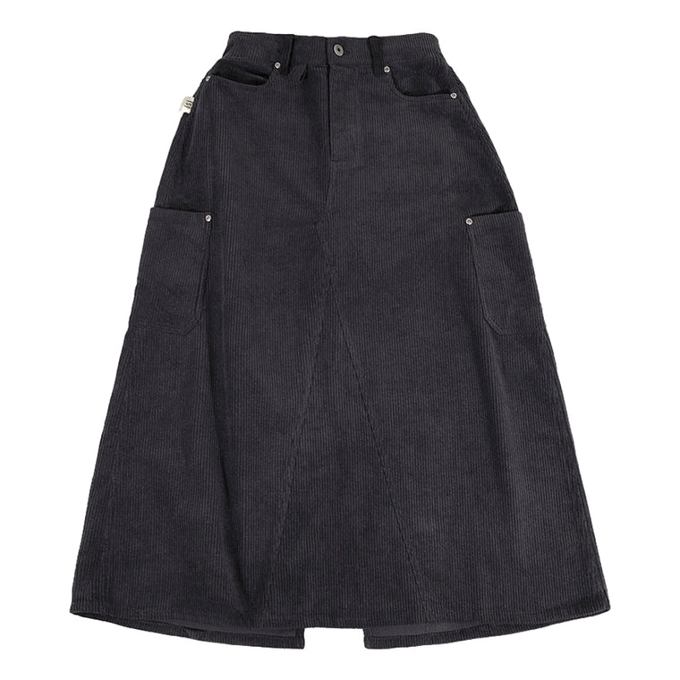 A[S]USL PATCH POCKETS A-LINE CORDUROY SKIRT-CHARCOAL