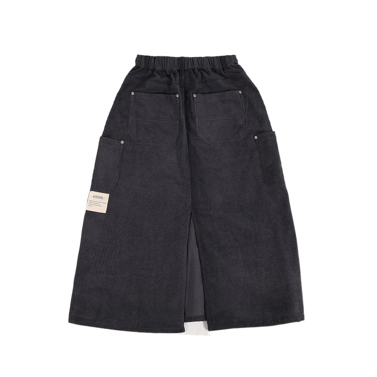 A[S]USL PATCH POCKETS A-LINE CORDUROY SKIRT-CHARCOAL