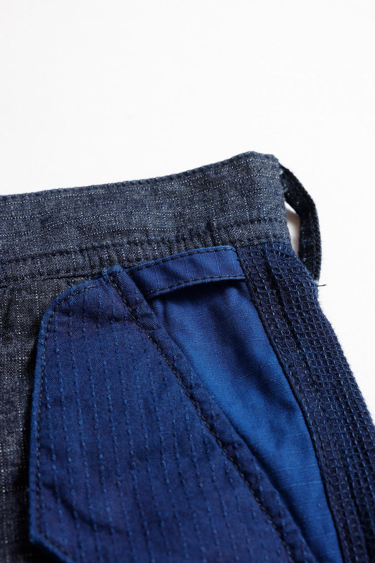 FUNDAMENTAL PATCHWORK CARGO SHORT PANTS RINSE-INDIGO