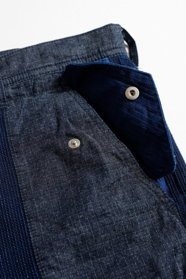 FUNDAMENTAL PATCHWORK CARGO SHORT PANTS RINSE-INDIGO