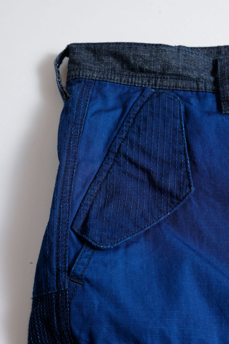 FUNDAMENTAL PATCHWORK CARGO SHORT PANTS RINSE-INDIGO