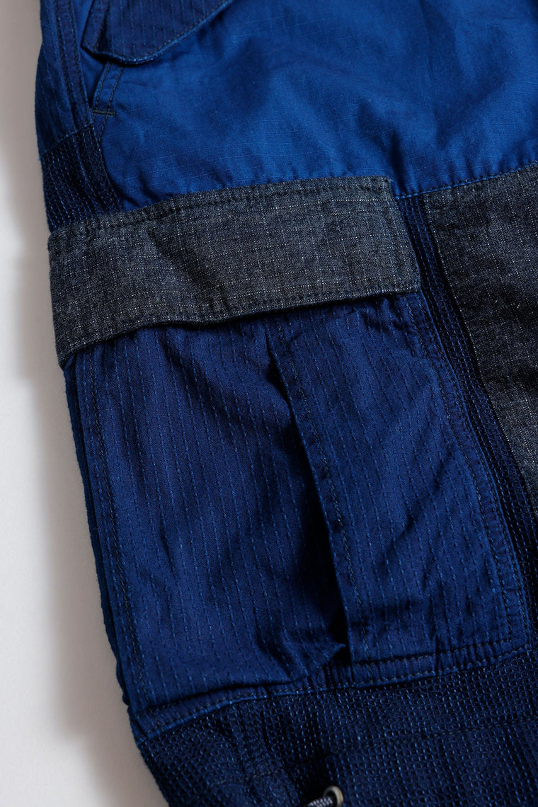 FUNDAMENTAL PATCHWORK CARGO SHORT PANTS RINSE-INDIGO