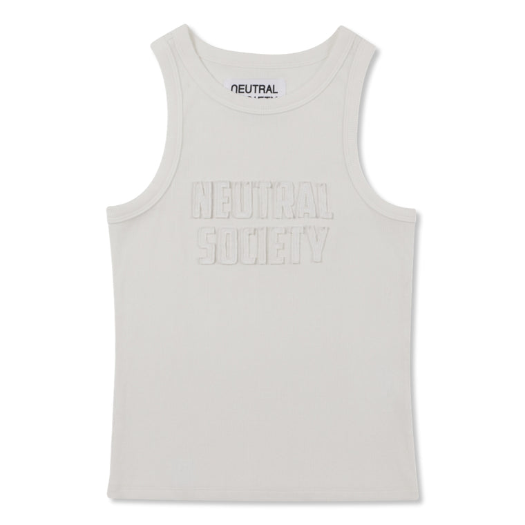 NEUTRAL SOCIETY PATCHWORK RIBBED TANK-WHITE