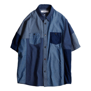 FUNDAMENTAL PATCHWORK S/S SHIRT RINSE-INDIGO