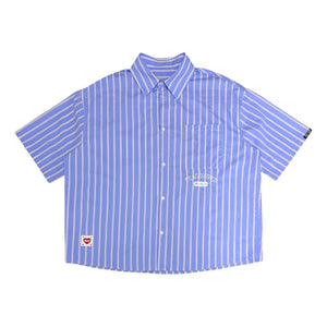 2ND CLOSET "PEACE LOVERS" OVERSIZED BOXY STRIPE SHIRT-BLUE